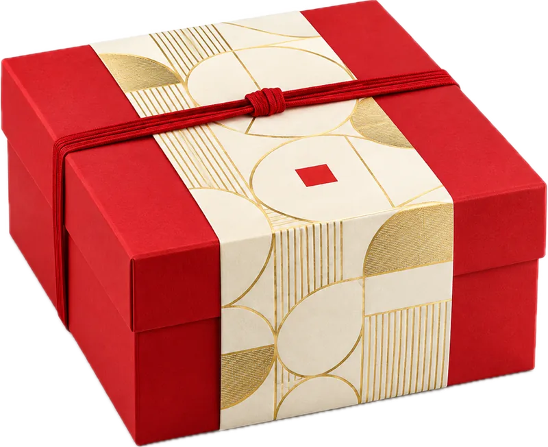 A festive gift box with a sleeve