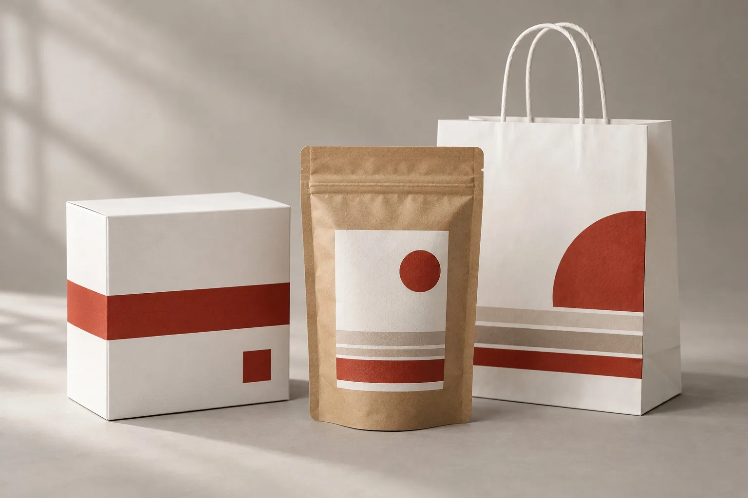 印刷好的产品彩盒、牛皮纸立体袋和手提纸袋